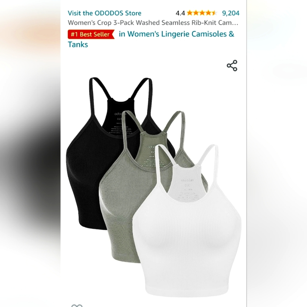 Women's crop 3 pack washed seamless Rib-Knit camisole crop Tank Tops